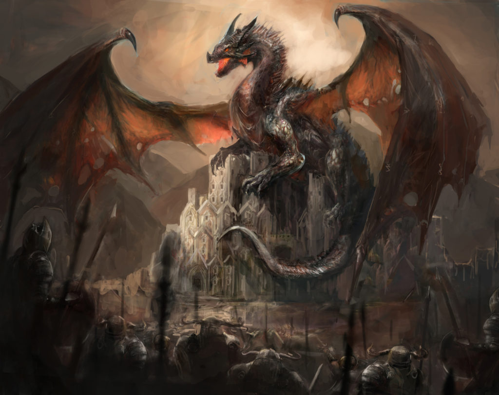 War with the dragon on castle