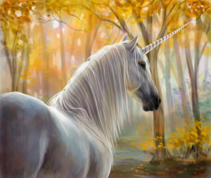 Unicorn in an autumn forest