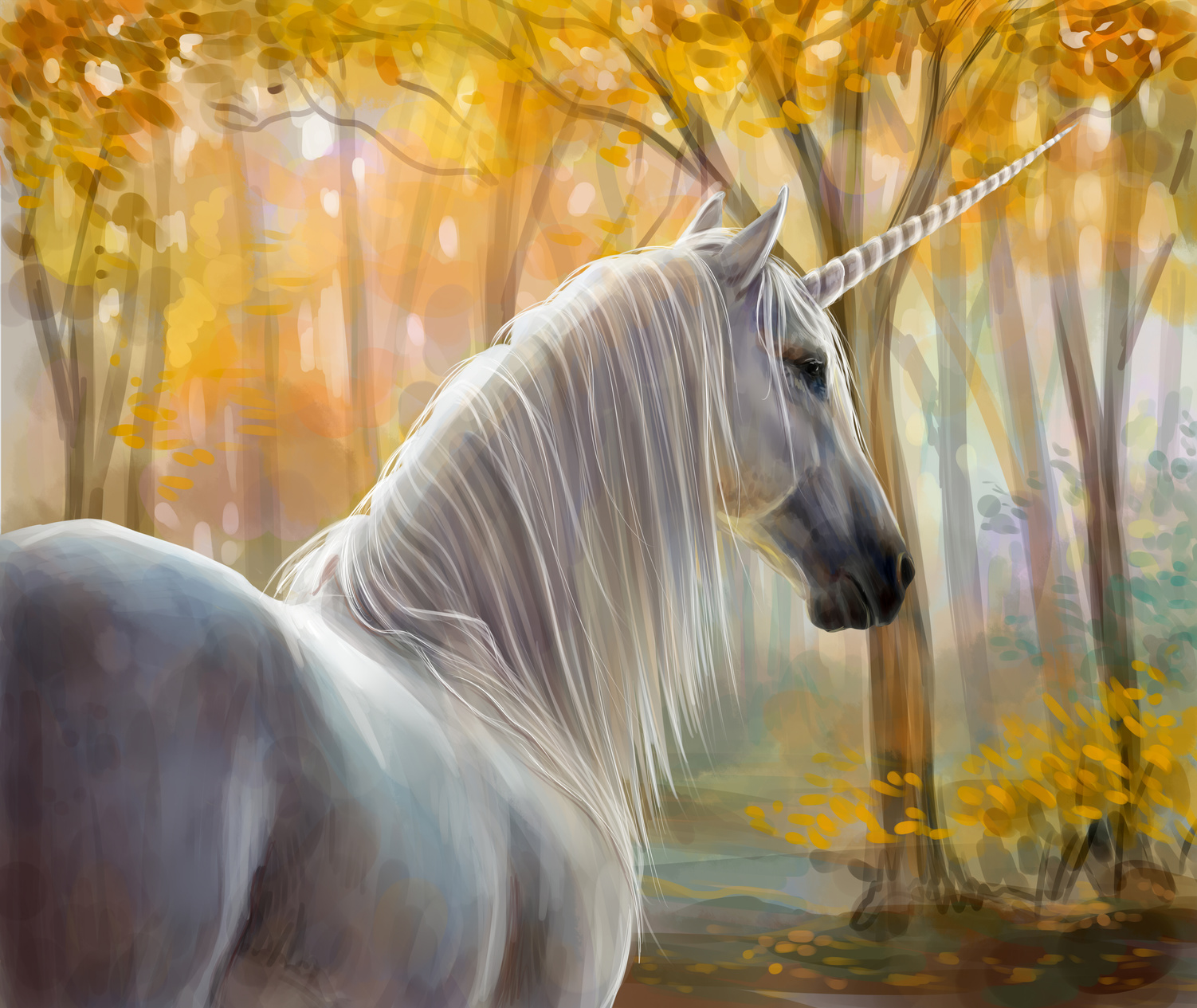 Лошадь в лесу картина
